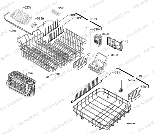 Взрыв-схема посудомоечной машины Electrolux ESF66820X - Схема узла Basket 160